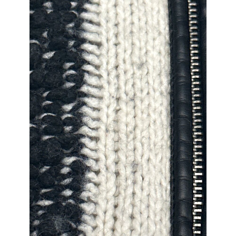 CCC Handcrafted Luxury Black White Poncho Geometric Design Fringe Knit Zip Up OS - Picture 7 of 9